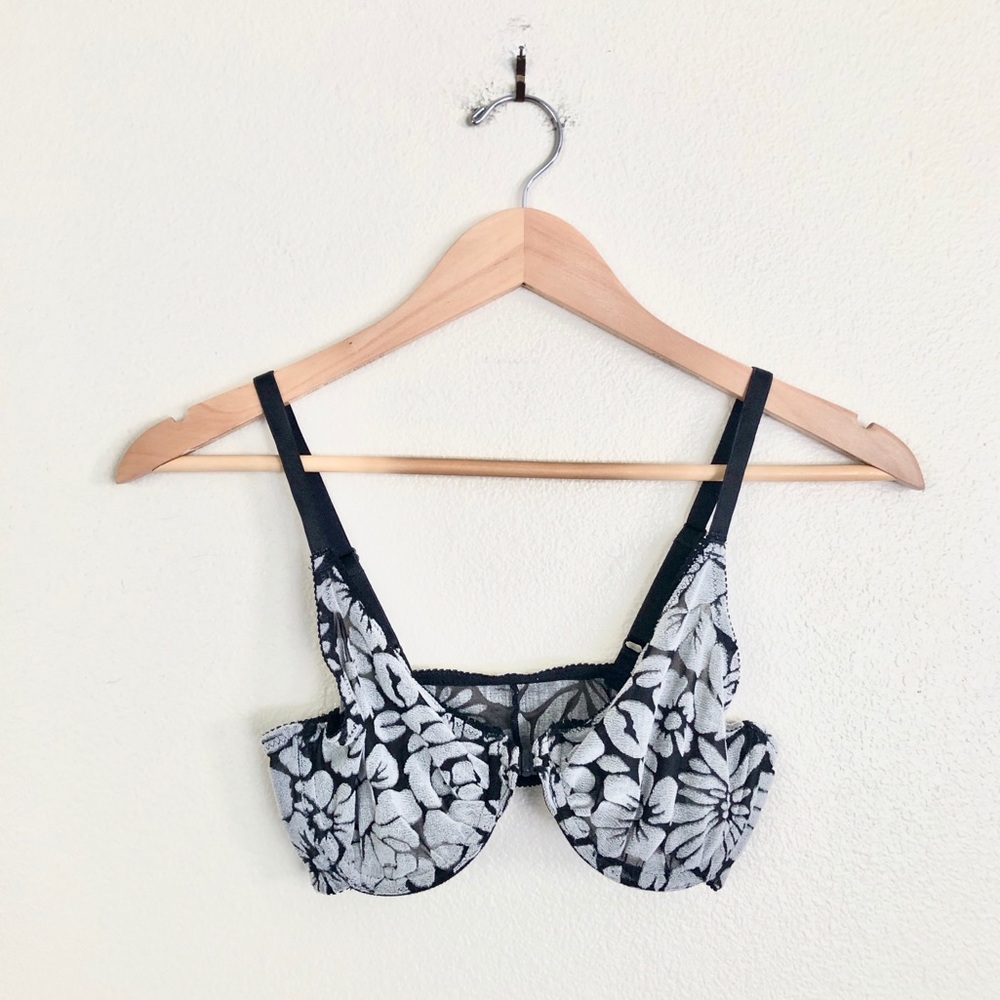 CHRISTIAN DIOR Floral Terry Unlined Underwire Bra in Grey Black
